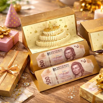Tarjeta De Cumpleaños Pop Up 3d Porta Dinero Pastel Regalo