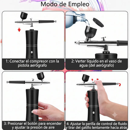 Kit Aerógrafo Inalámbrico Portátil Mini Compresor Recargable