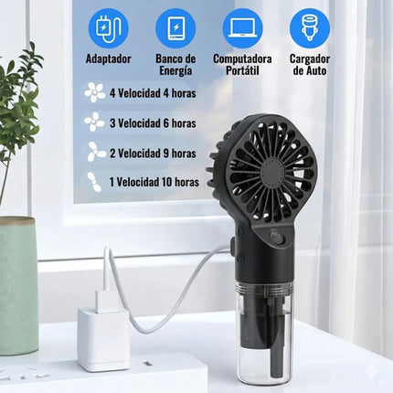 Ventilador Portátil Mano Spray Agua Humidificador Recargable