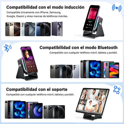 Bocina Inalámbrica Inducción 5 En 1 Soporte Celular Luz Rgb