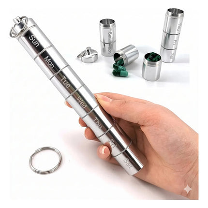 Tubo Pastillero Metal Semanal Dispensador Medicina Llavero
