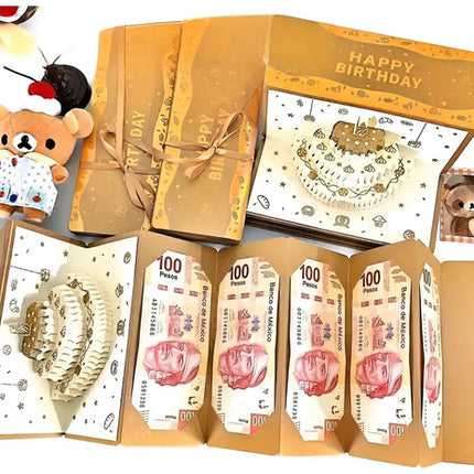 Tarjeta De Cumpleaños Pop Up 3d Porta Dinero Pastel Regalo