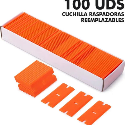 100 Cuchillas Plástica Doble Filo Quita Calcomanía Pegamento