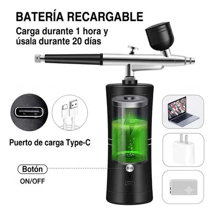 Kit Aerógrafo Inalámbrico Portátil Mini Compresor Recargable