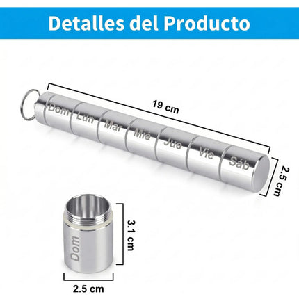 Tubo Pastillero Metal Semanal Dispensador Medicina Llavero