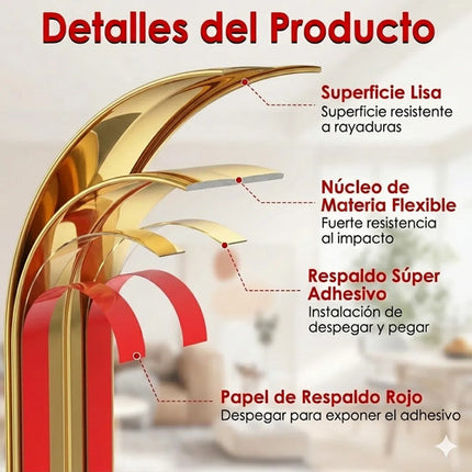 3 metros Moldura Decorativa Autoadhesiva Cromo Flexible Para Borde