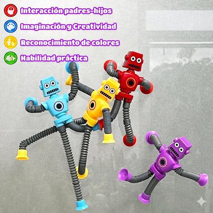 4 Robots Tubo Pop Sensorial Antiestres Con Ventosa Juguete