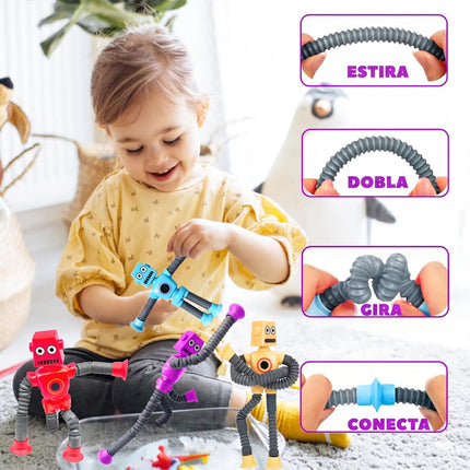 4 Robots Tubo Pop Sensorial Antiestres Con Ventosa Juguete