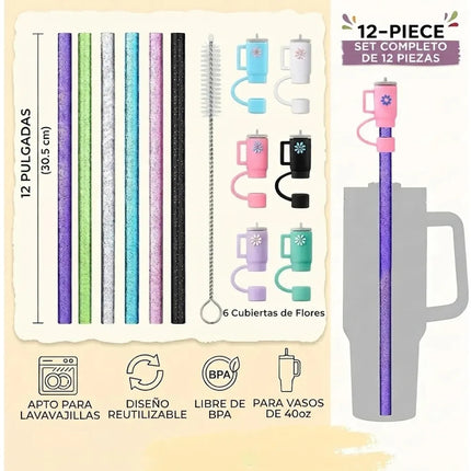 Kit 6 Popotes Brillo+6 Tapas+cepillo Para Stanley 40 30 20oz