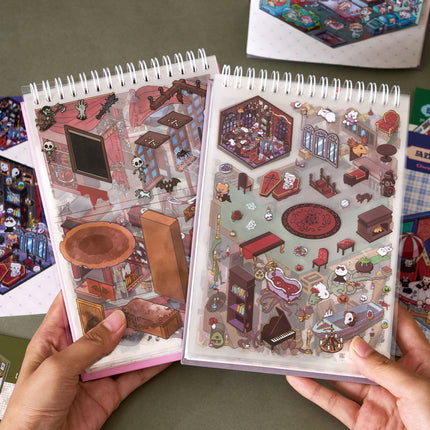 Libreta Calcomanias 3d Sticker 32 Hojas 19 Escenarios Terror