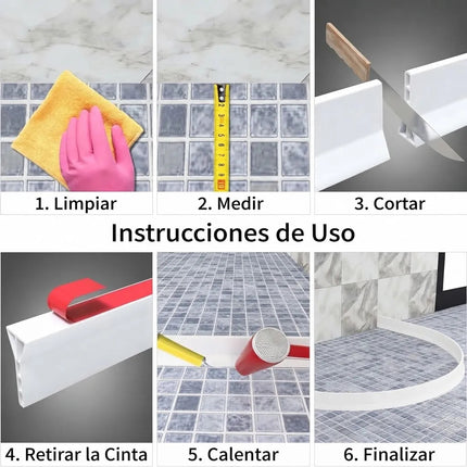 6m Tira Alta Sello Ducha Baño Piso Antifuga Agua Salpicadura