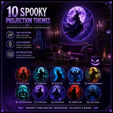 Proyector Halloween 10 Temas Bruja Calabaza Luz De Noche