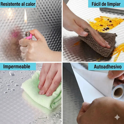 1m Papel Tapiz Aluminio Cocina Adhesivo Antigrasa Resistente