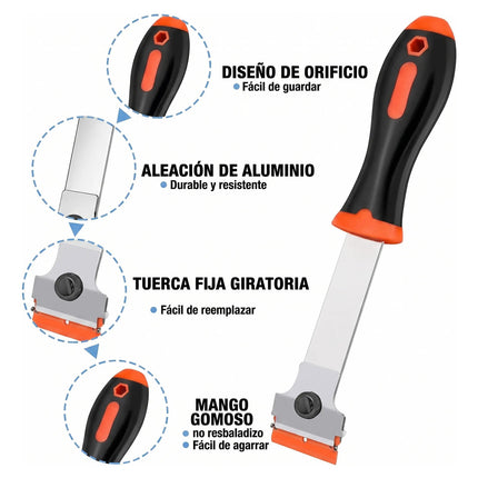 Kit Raspador De Mango Largo + 5 Cuchillas Metal Y 5 Plástico