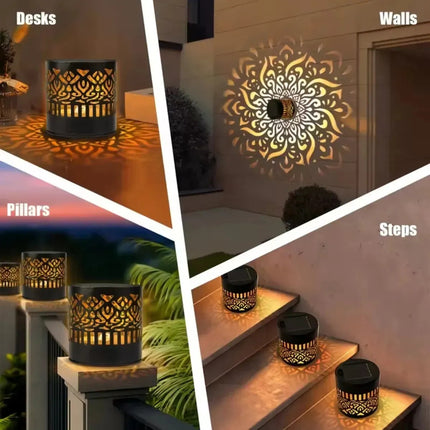 Lampara Solar Pared Jardin Exterior Mandala Luz Led Calida