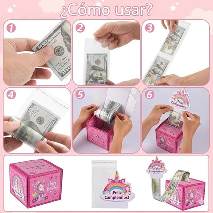 Caja Regalo Para Dinero Efectivo Unicornio Cumpleaños Niñas