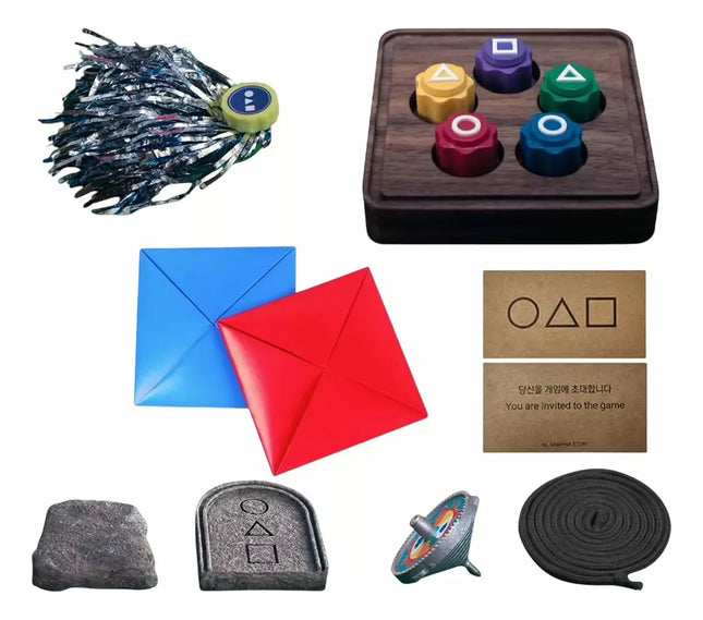 Kit De 5 Juegos Tradicionales Coreanos Gonggi Trompo Ddaji Juego del Calamar