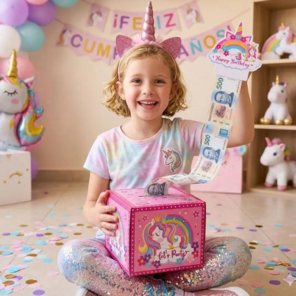 Caja Regalo Para Dinero Efectivo Unicornio Cumpleaños Niñas