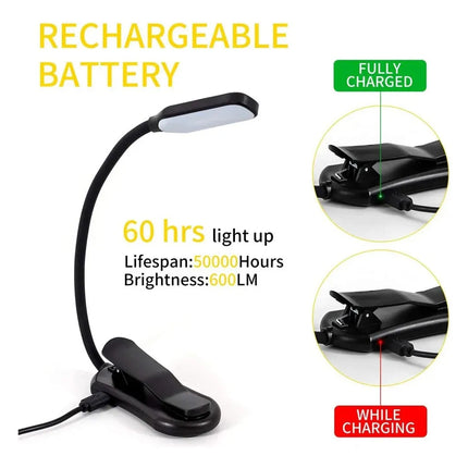 Lámpara Lectura Para Libro Clip Recargable Usb Flexible Led