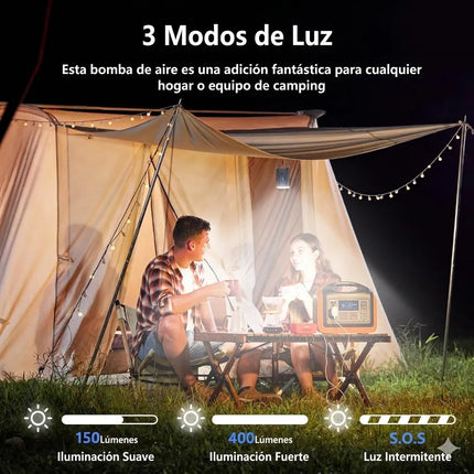 Mini Bomba De Aire Eléctrica Portátil Recargable Led 3 En 1