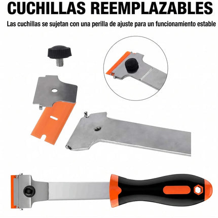 Kit Raspador De Mango Largo + 5 Cuchillas Metal Y 5 Plástico