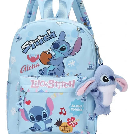 Mochila Escolar Infantil Stitch Con Peluche Niños Escuela