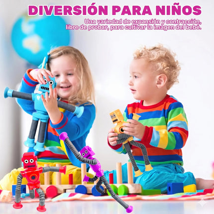4 Robots Tubo Pop Sensorial Antiestres Con Ventosa Juguete