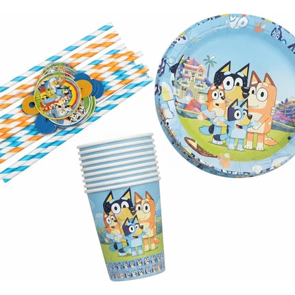 Kit Fiesta Infantil Bluey Platos Vasos Popotes Niños 30 Pzas