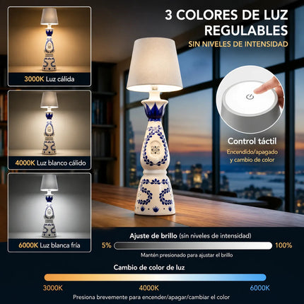 Lampara Led Recargable Para Botella Táctil Usb-c 3 Tonos Luz