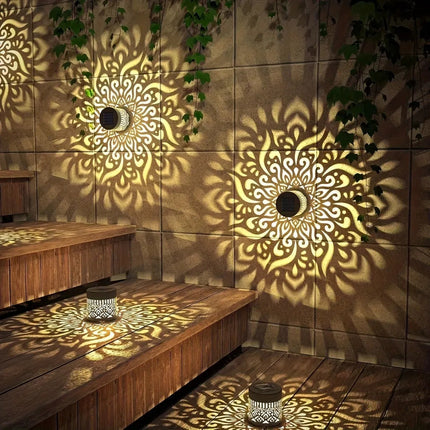 Lampara Solar Pared Jardin Exterior Mandala Luz Led Calida