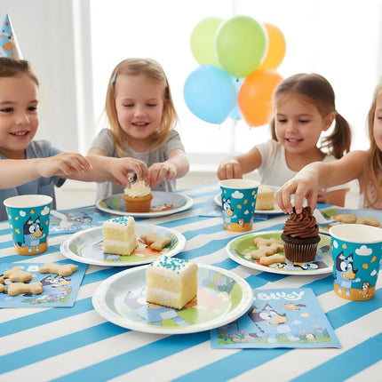 Kit Fiesta Infantil Bluey Platos Vasos Popotes Niños 30 Pzas
