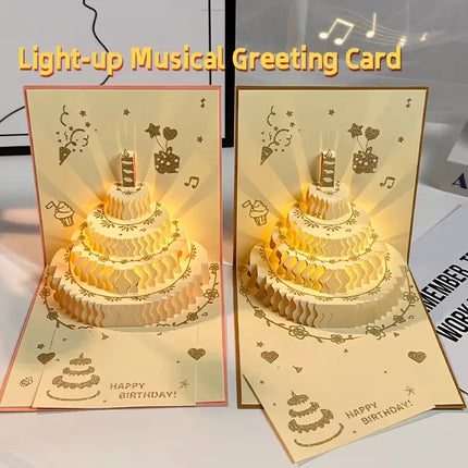 Tarjeta De Cumpleaños 3d Con Musica Luz Pastel Regalo Pop Up
