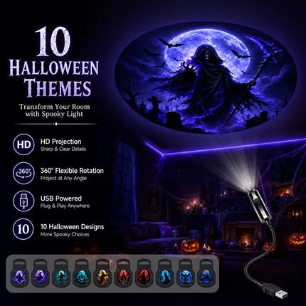 Proyector Halloween 10 Temas Bruja Calabaza Luz De Noche