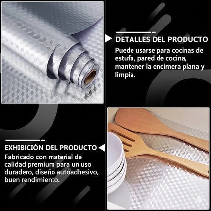 1m Papel Tapiz Aluminio Cocina Adhesivo Antigrasa Resistente