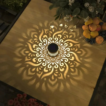 Lampara Solar Pared Jardin Exterior Mandala Luz Led Calida