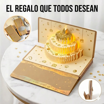Tarjeta De Cumpleaños 3d Regalo Musica Y Sobre De Dinero Dorado Oscuro