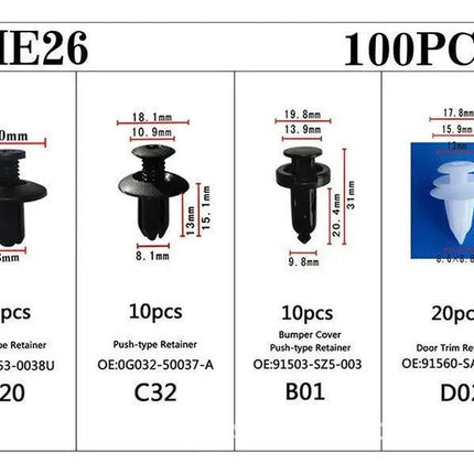 100 Clip Variados Tuerca Tornillo Grapa Automotriz Tablaroca