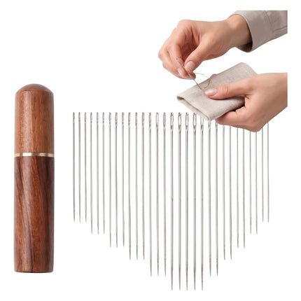 Juego De 30 Agujas Coser Con Estuche De Madera Organizador