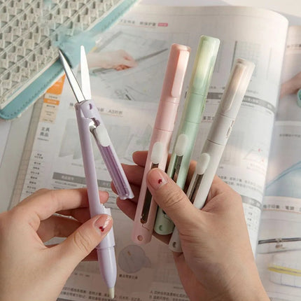 Mini Tijeras Cutter 2 En 1 Tipo Pluma Plegable De Bolsillo