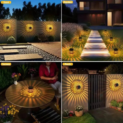 Lampara Solar Pared Jardin Exterior Mandala Luz Led Calida