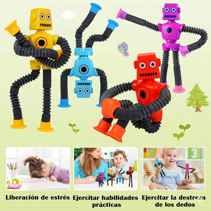 4 Robots Tubo Pop Sensorial Antiestres Con Ventosa Juguete