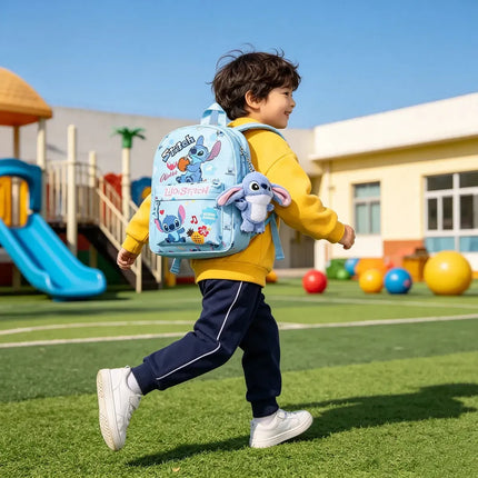Mochila Escolar Infantil Stitch Con Peluche Niños Escuela