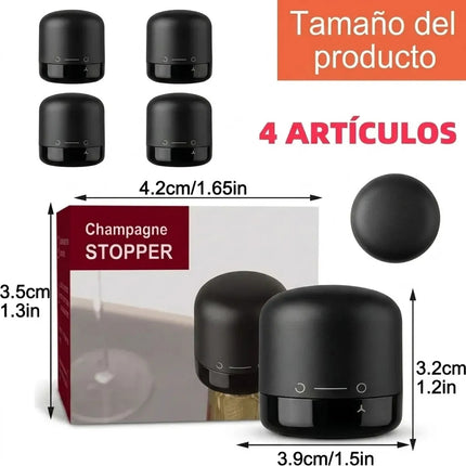 4 Tapones Para Champán Y Vino Espumoso Selladores De Vacío