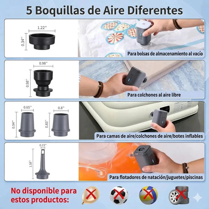 Mini Bomba De Aire Eléctrica Portátil Recargable Led 3 En 1