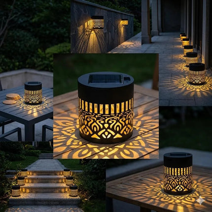 Lampara Solar Pared Jardin Exterior Mandala Luz Led Calida