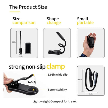 Lámpara Lectura Para Libro Clip Recargable Usb Flexible Led