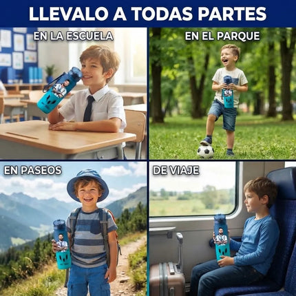 Bule Agua Messi Niños Escuela Regreso Clases Botella Correa