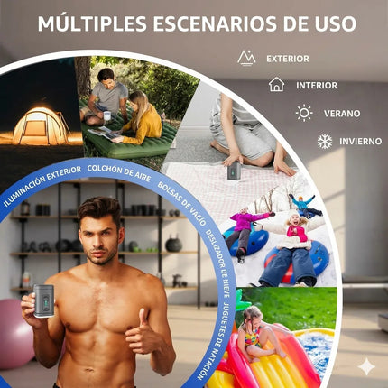 Mini Bomba De Aire Eléctrica Portátil Recargable Led 3 En 1