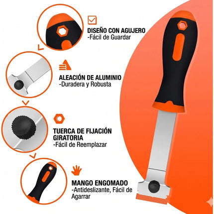 Kit Raspador De Mango Largo + 5 Cuchillas Metal Y 5 Plástico