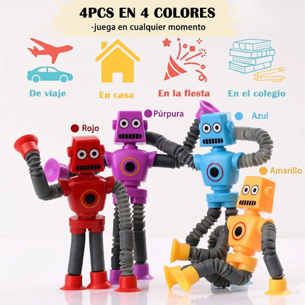 4 Robots Tubo Pop Sensorial Antiestres Con Ventosa Juguete